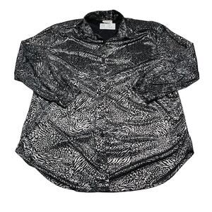 Lauren Lee Shirt Womens 2XL Black Silver Button Up Long Sleeve Collared Top